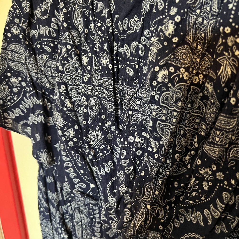 Navy & White Paisley Romper - Picture 3 of 6